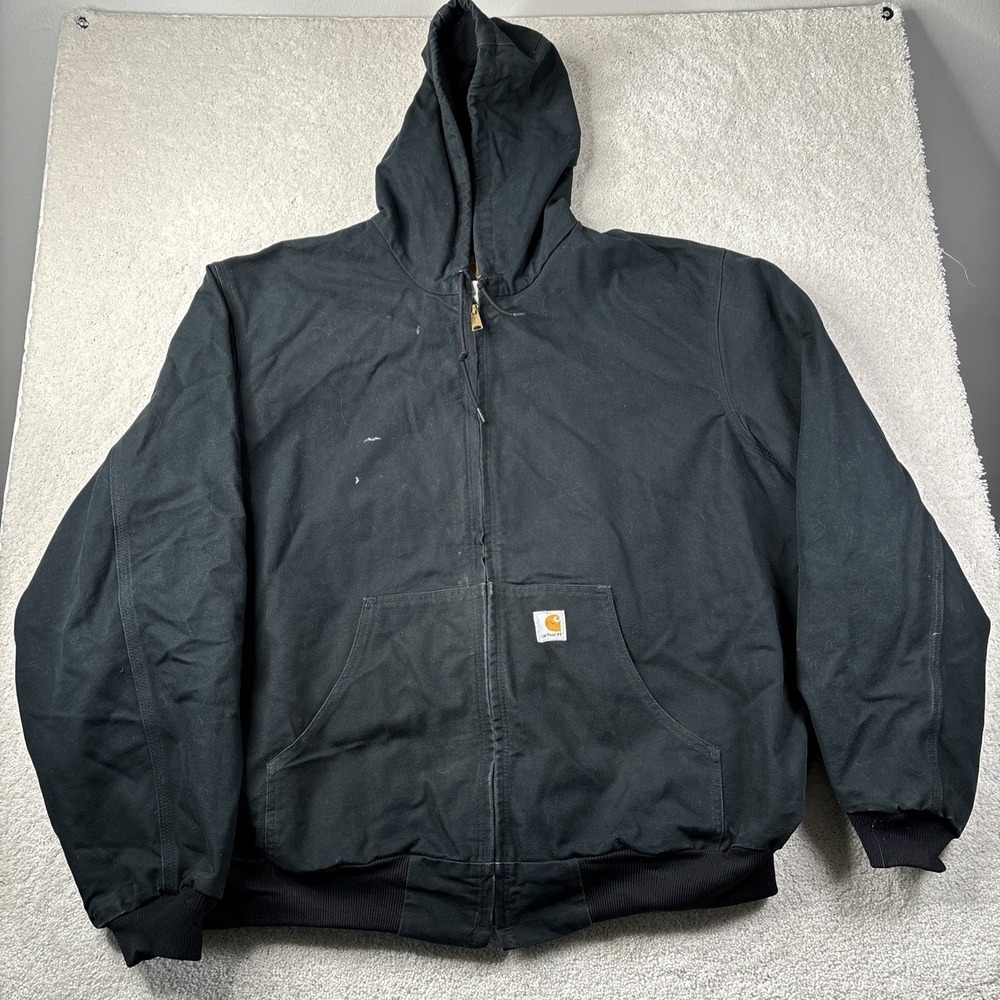 Carhartt J131 Jacket Men's 2XLT Black Thermal Lined Duck Active Hood Workwear
